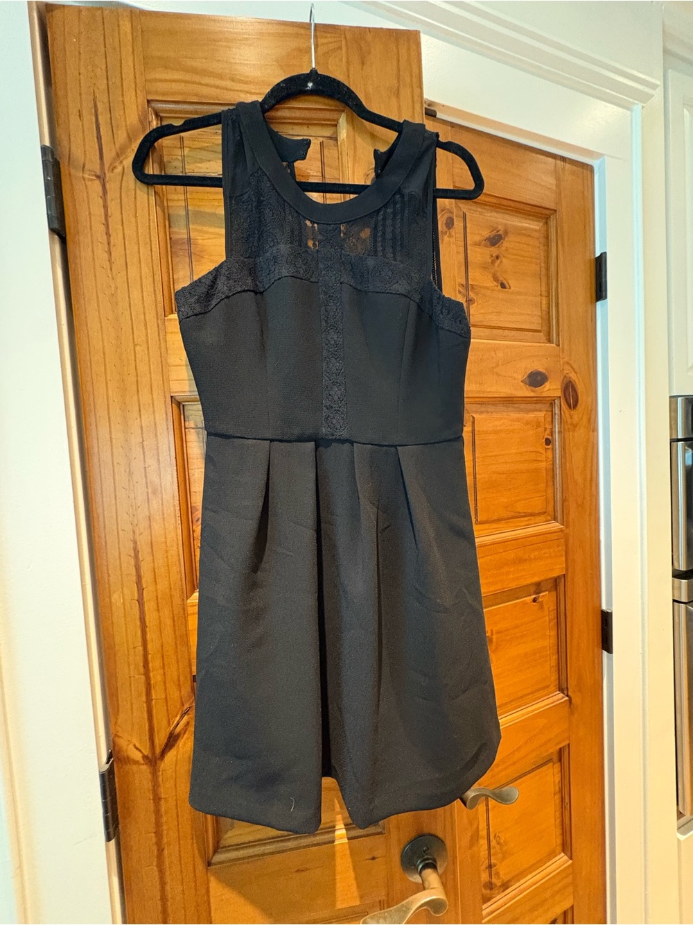 Classic Black Sleeveless Fit-and-Flare Dress BCBG brand with lace detail